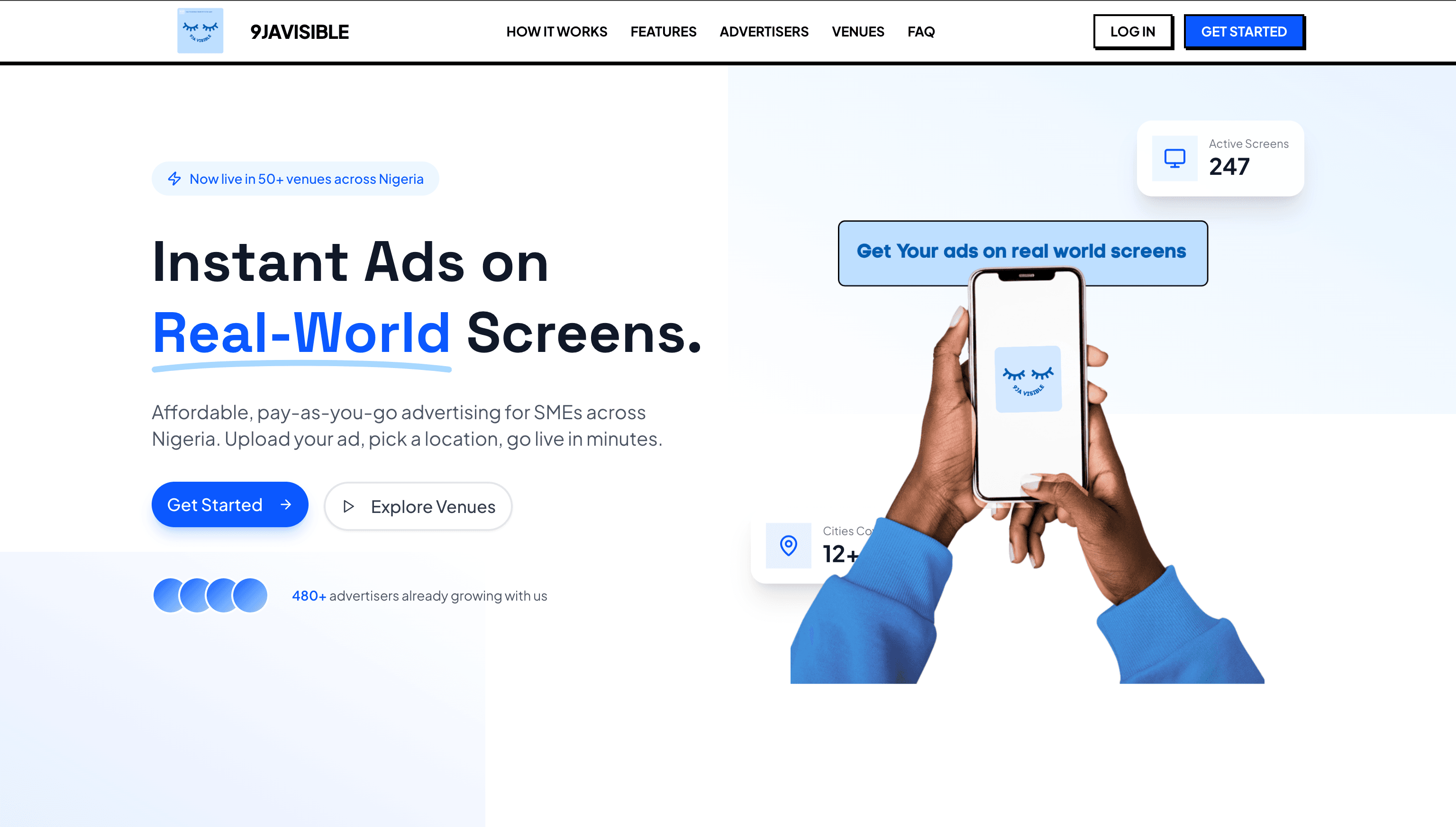 9JAVISIBLE advertising platform landing page